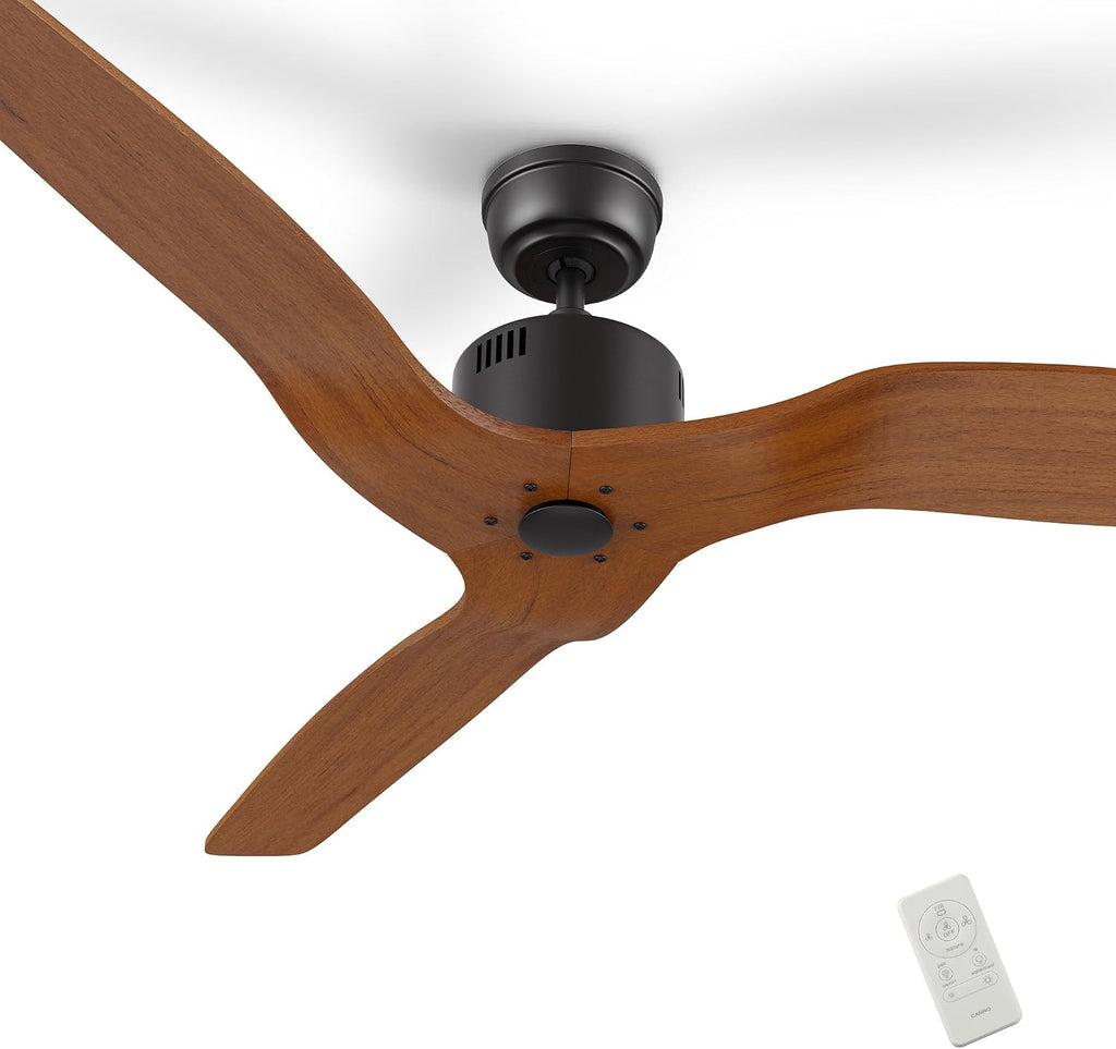 SMAAIR 52 Inch Ceiling Fan No Light with Remote, Solid Wood Black Walnut Ceiling Fan without Light, 10 Speed, Quiet DC Motor, Indoor Modern 3 Blade Ceiling Fan for Indoor Bedroom Living Room