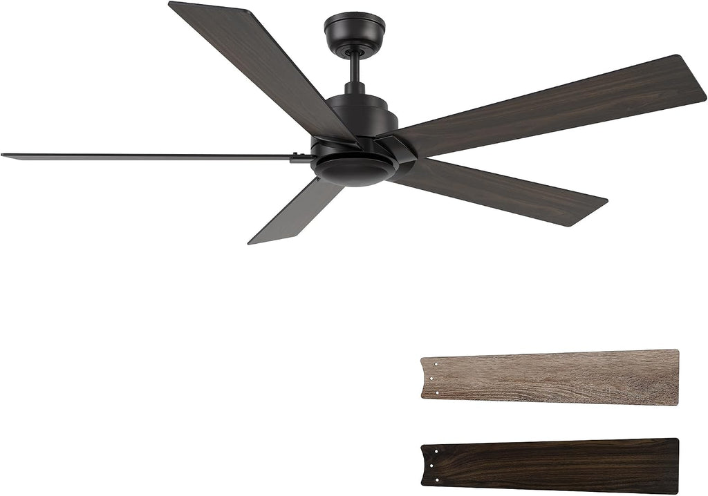 Carro 60 Inch Ceiling Fan without Lights, Black Ceiling Fan with Remote Low Profile, 10-Speed Reversible DC Motor, 5 Dual Finish Blades, Indoor, for Bedroom