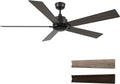 Carro 60 Inch Ceiling Fan without Lights, Black Ceiling Fan with Remote Low Profile, 10-Speed Reversible DC Motor, 5 Dual Finish Blades, Indoor, for Bedroom