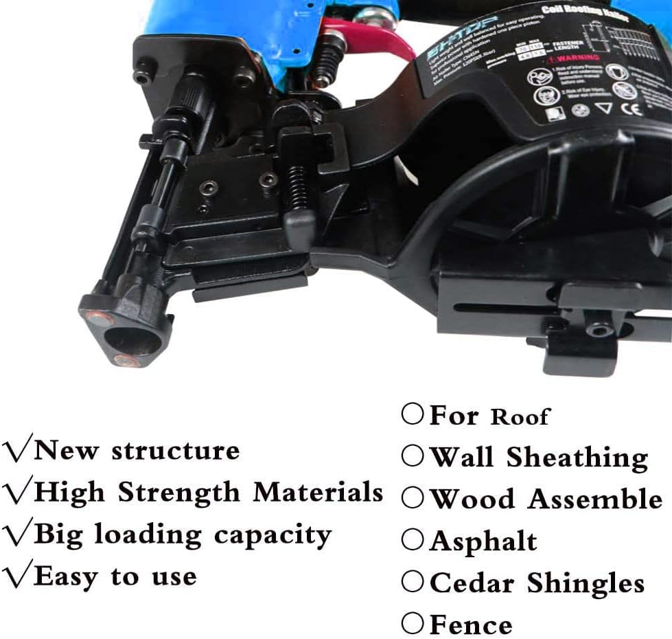Roofing Nail Gun, 15 Degree CN45N Roofing Nailer 3/4-Inch to 1-3/4-Inch Coil Nails, 120-pcs Load Capacity Coil Nailer