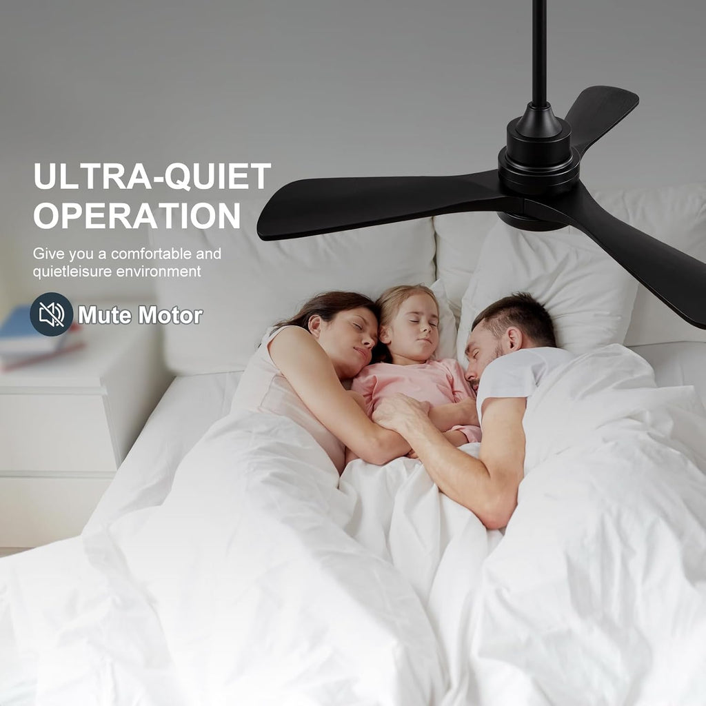 42 Inch Black Ceiling Fans with Lights and Remote Control,Dimmable LED Light,3 Wood Blades,Memory Function,Reversible DC Motor,Modern Indoor Outdoor Ceiling Fan for Patios Bedroom