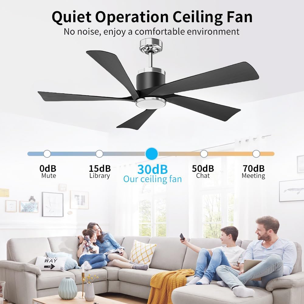 TXCSLY 52'' Ceiling Fans with Lights, Modern Ceiling Fan with Remote Control, Indoor Outdoor Ceiling Fan for Living Room,Bedroom 5 Blade 3 Color Tempearture (Black)