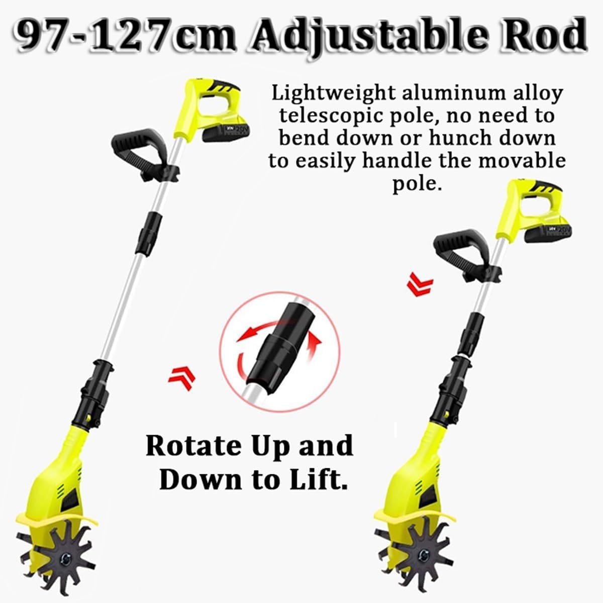 Electric Garden Tiller Cordless Cultivator 10.5cm Tilling Width 25cm Depth Portable Tiller for Garden Yard - 12 Ah Lithium Battery