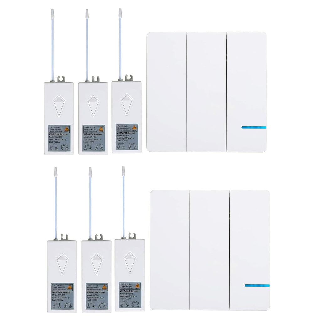 Greencycle 3 Gang Wireless WiFi Smart Lights Switch Compatible with Alexa and Google Home Remote Control House Lighting for Ceiling Lamp LED Bulb Fan, Waterproof (2 Switch,6 Receiver)