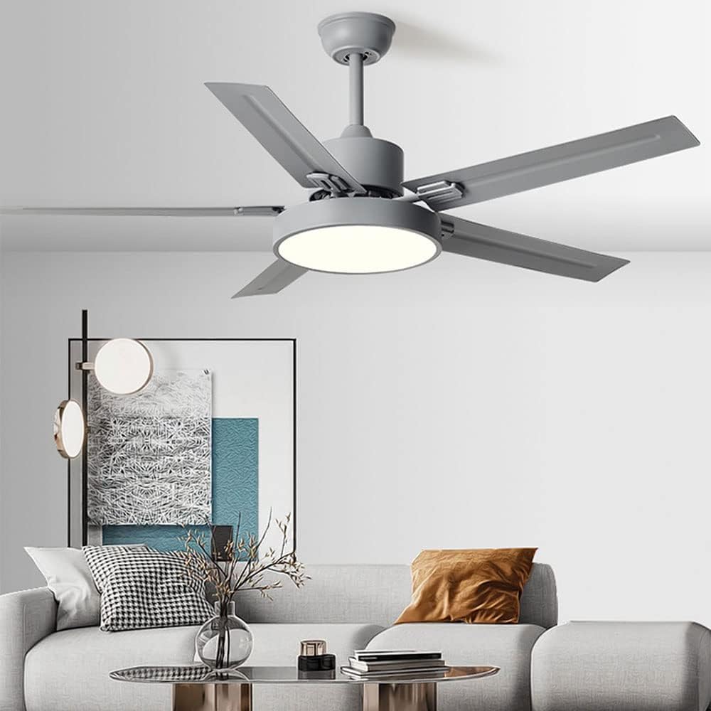 42 Inch Stainless Steel Ceiling Fan Light 5-Blade Outdoor Ceiling Fans for Patios Modern Ceiling Fans with Lights and Remote Mute Flush Mount Ceiling Fans with Lights for Bedroom