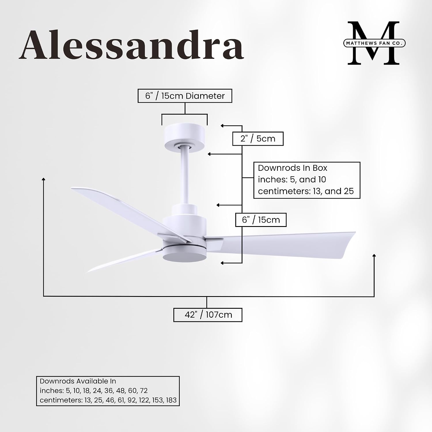 Matthews AK-MWH-MWH-42 Alessandra Wet Rated 42' Outdoor Ceiling Fan without Light, Remote Included, Silent DC Motor, Matte White