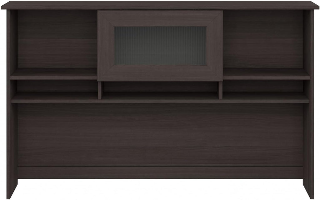 Bush Home Cabot 60W Desk Hutch in Heather Gray, Attachment with Shelves and Cabinet for Home Office
