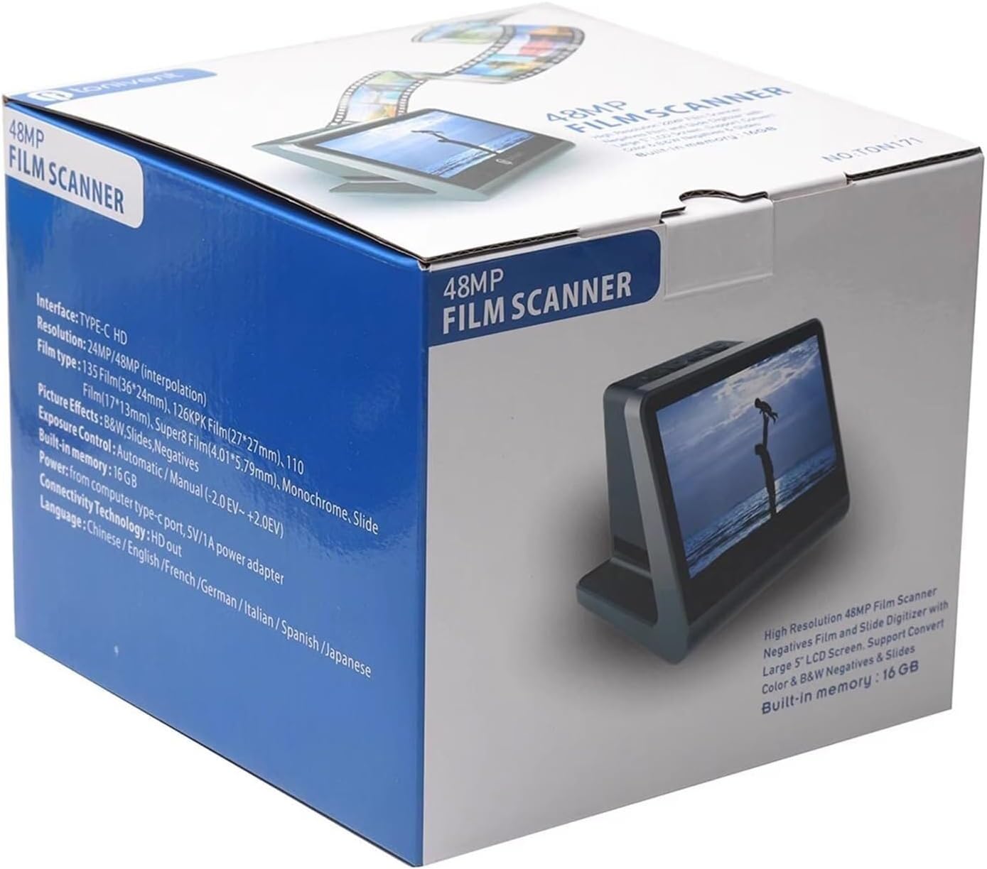 Digital Film Scanner, Slide Scanner with Large 5' LCD Screen, Convertible Color and Black and White Negatives and 35mm Slides, high Resolution 22 MP JPEG Photos