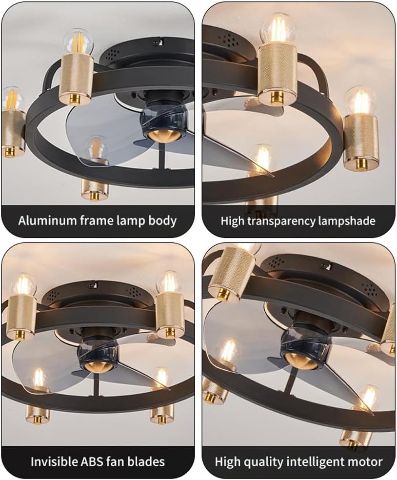 Black Creative Ceiling Fan Light Retro Industrial Style Ceiling Fan Light with Lights and Remote Suitable for Restaurant Living Room Bedroom Study