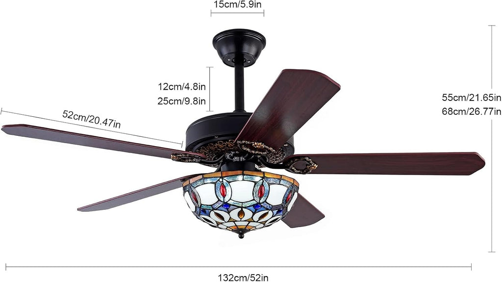 OUKANING Modern Crystal Chandelier Ceiling Fan Gorgeous Reversible Rural Retro Fandelier Light Fixture with Remote for Bedroom Living Room Kitchen