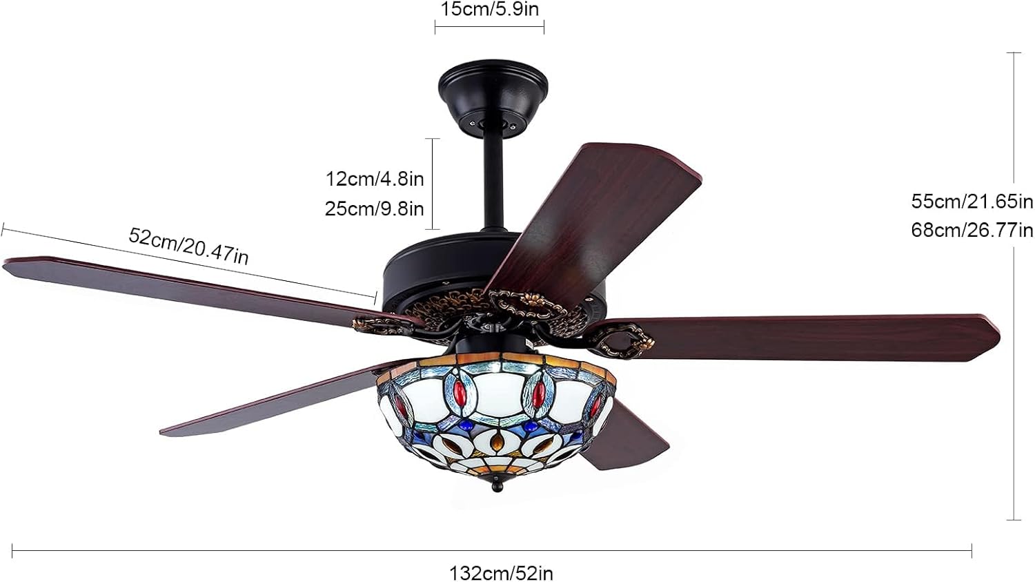 OUKANING Modern Crystal Chandelier Ceiling Fan Gorgeous Reversible Rural Retro Fandelier Light Fixture with Remote for Bedroom Living Room Kitchen