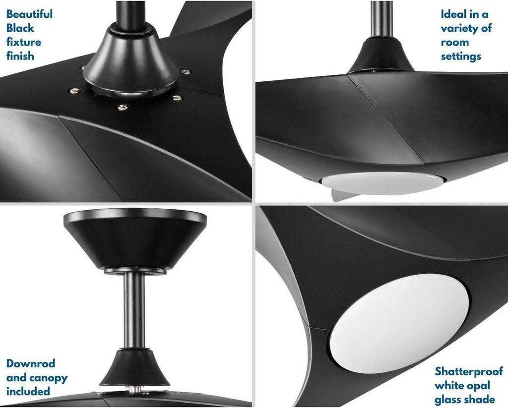 Ryne Collection 52-Inch 3-Blade Matte Black LED Transitional Indoor/Outdoor DC Ceiling Fan