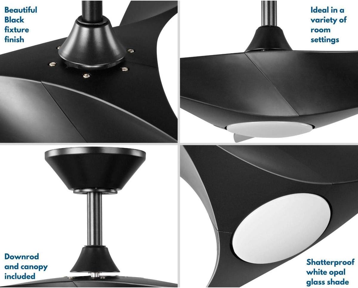 Ryne Collection 52-Inch 3-Blade Matte Black LED Transitional Indoor/Outdoor DC Ceiling Fan