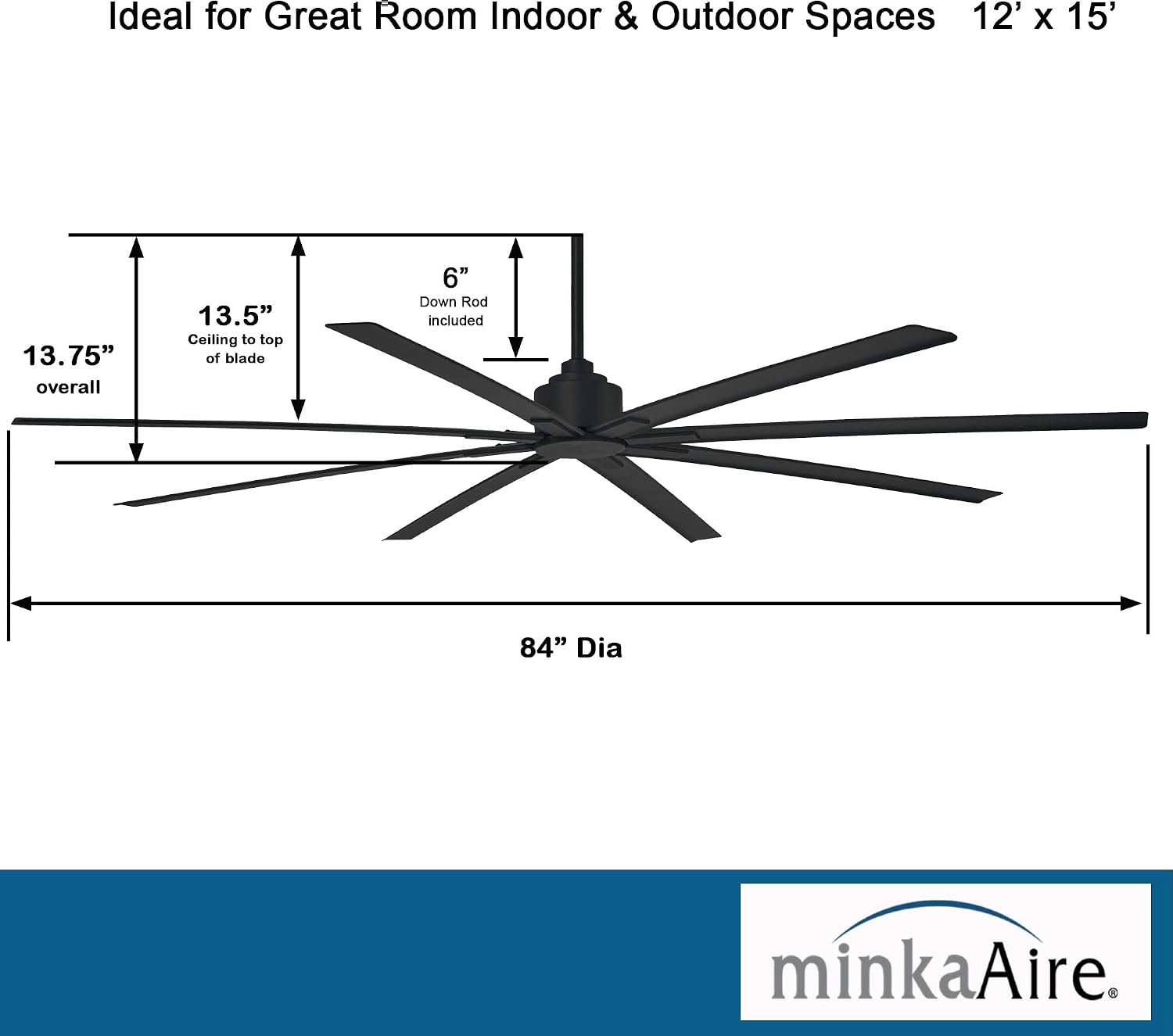Minka-Aire F896-84-CL, Xtreme H2O 84' Ceiling Fan in Coal (Black) Finish with Remote and Additional Wall Control