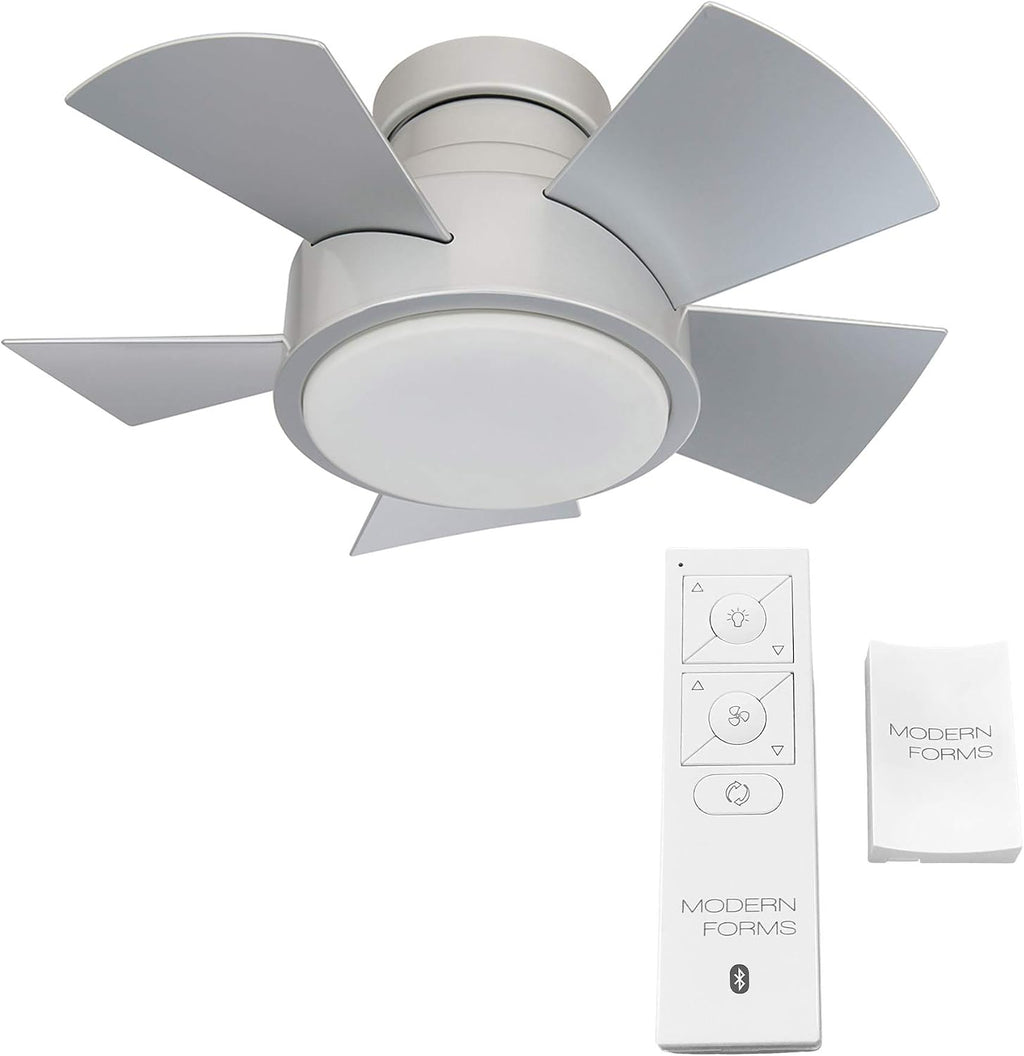 Modern Forms FH-W1802-26L-35-TT Vox - 5 Blade Flush Mount Ceiling Fan with Light Kit-11 Inches Tall and 26 Inches Wide, Finish Color: Titanium Silver, Color Temperature: 3500