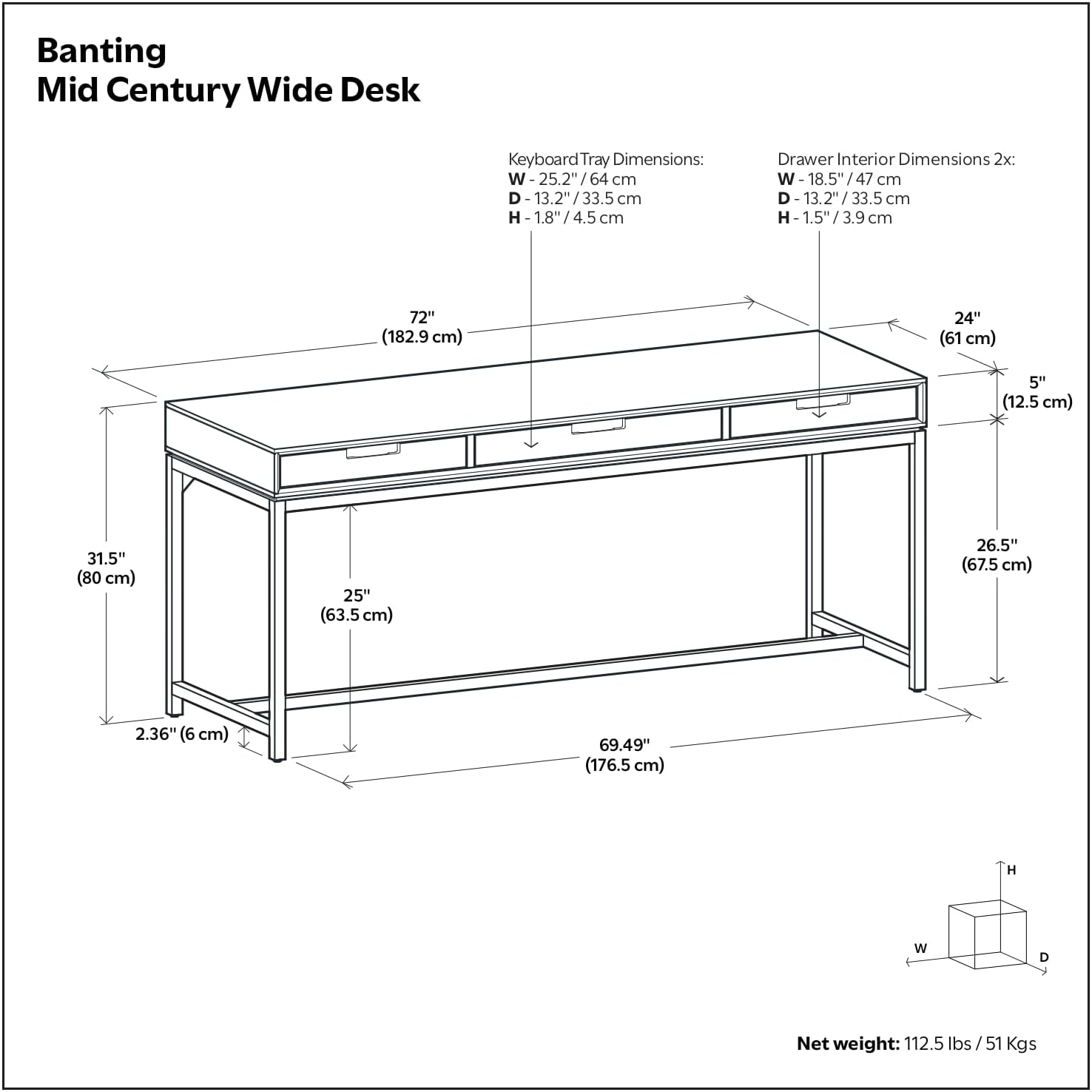 SIMPLIHOME Banting Desk - 72 Inch Wide Solid Wood and Metal Writing Desk in Distressed Grey, Modern Industrial Home Office Computer Table for Study with 2 Drawers and Flip-Down Keyboard Tray