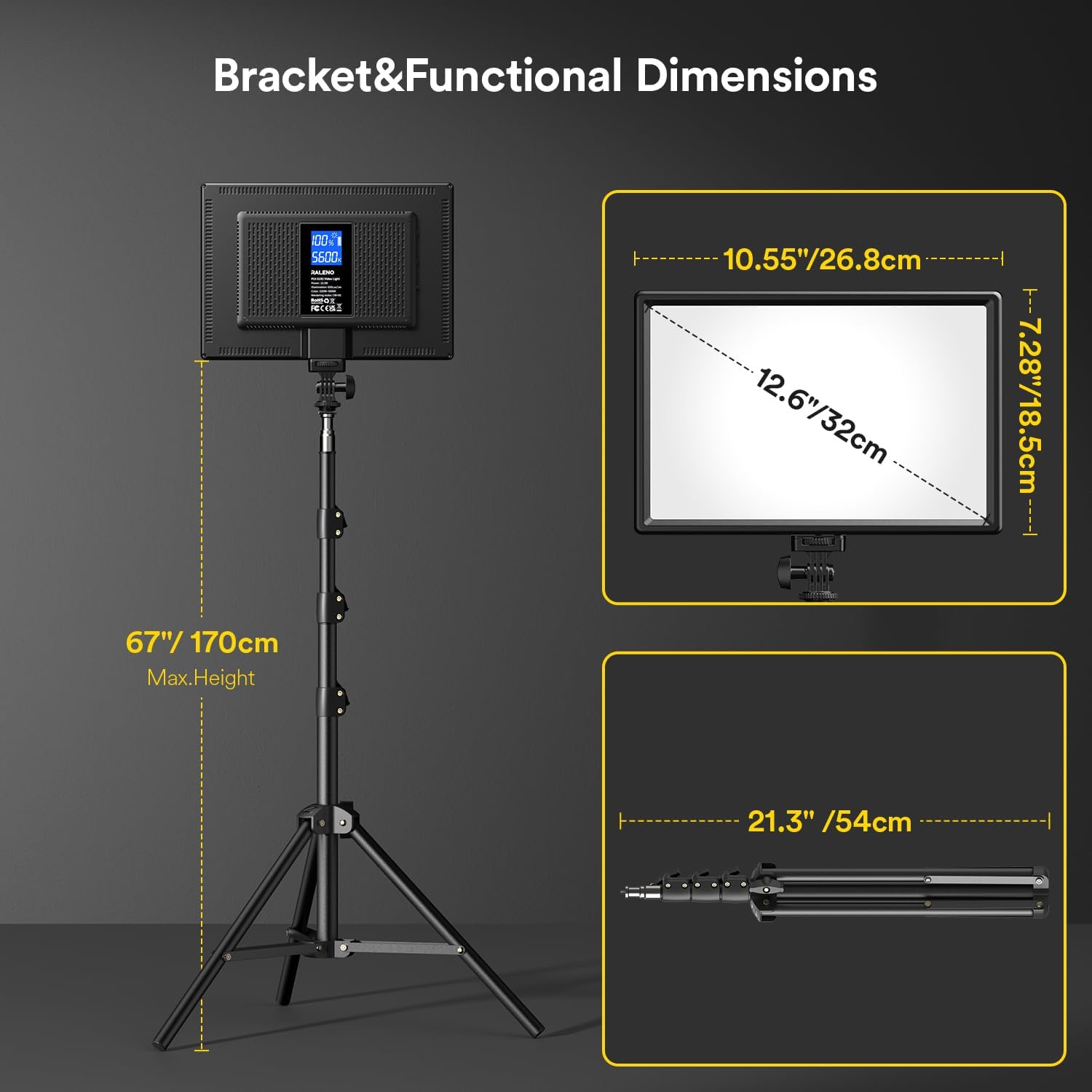 RALENO 13' Edge-Lit LED Video Light Panel Kit (2-Pack), Bi-Color 2500K-6500K Soft Studio Lights with CRI 95+, 75' Stand & 8000mAh Battery, Photography Light for Streaming/Zoom/YouTube/Makeup