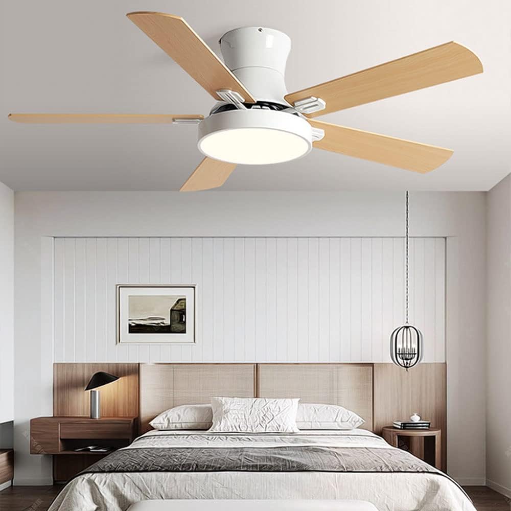 Flush Mount Ceiling Fan with Lights Wood Modern Ceiling Fan with Remote 42 Inch Mute Ceiling Fans with Lights for Bedroom Outdoor Ceiling Fans for Patios with Light