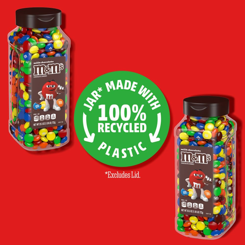 M&M's Milk Chocolate Bulk Candy in Resealable and Recyclable Jars, Party Size Assorted Chocolate Candies, Movie Night Snacks, Candy Buffet, 25.5 Oz Each,2 Count (Pack of 5)