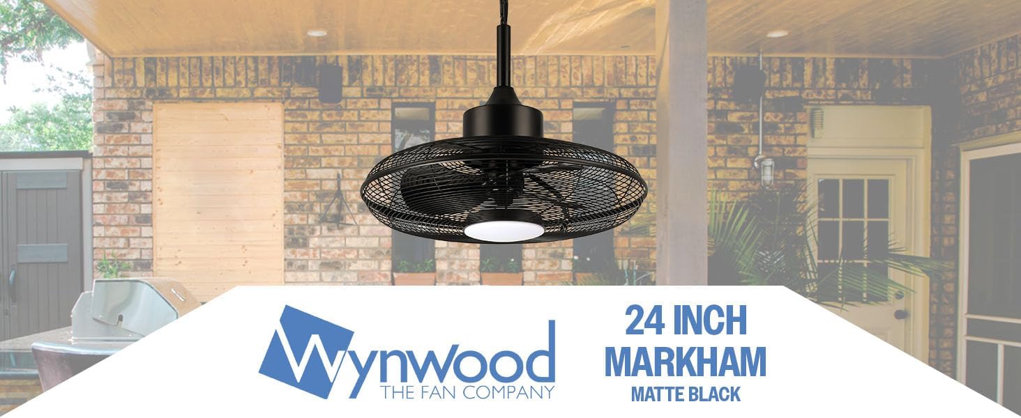 Wynwood QL11191BK 20-Inch Markham Wet Rated Ceiling Fan, Matte Black, Outdoor Ceiling Fan with 3-Way CCT LED Light, 3-Speed Remote Control, All-Weather ABS Blades