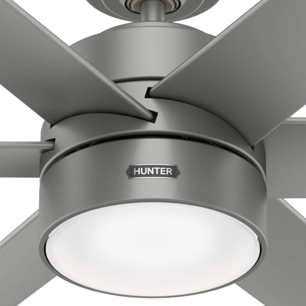 Hunter 72 inch Outdoor or Indoor Ceiling Fan with LED Light - Ceiling Fan with Wall Control, For Patio, Garage, or Porch, Quiet, Standard Mount, 6 Blades - Solaria 59629, Matte Silver