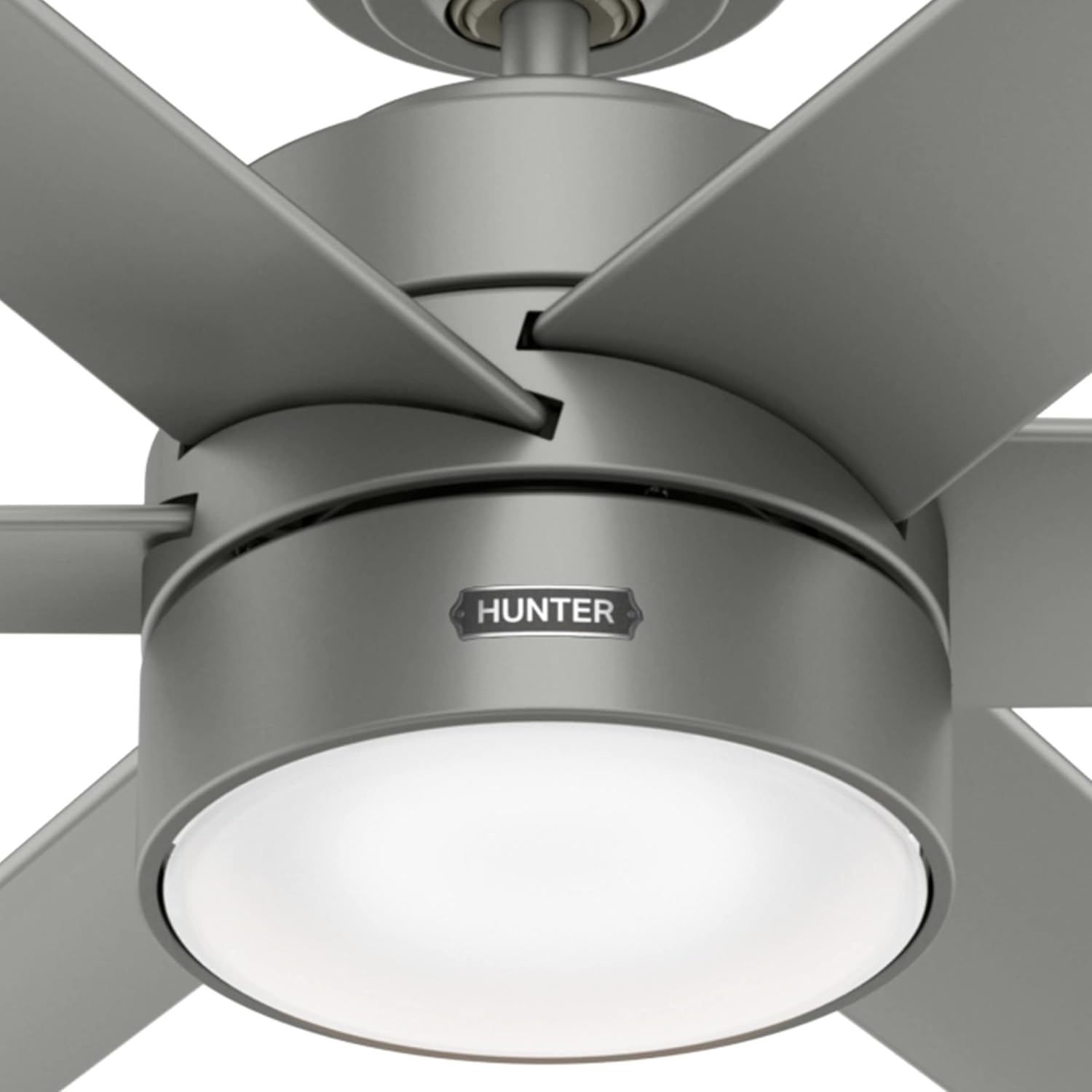 Hunter 72 inch Outdoor or Indoor Ceiling Fan with LED Light - Ceiling Fan with Wall Control, For Patio, Garage, or Porch, Quiet, Standard Mount, 6 Blades - Solaria 59629, Matte Silver