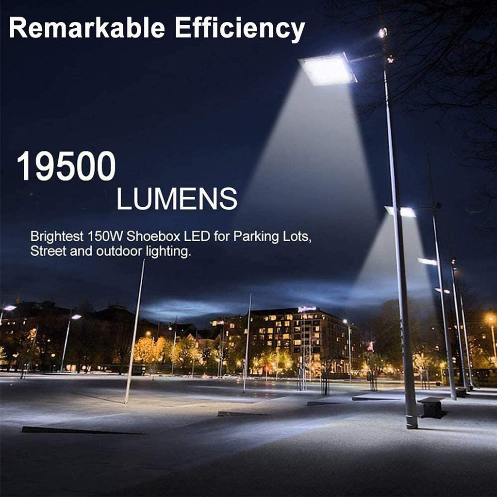 ledmo LED Parking Lot Light Dusk to Dawn Outdoor Lighting with Adjustable Arm Mount 19500lm Waterproof Wall Light Fixtures 150W Flood Security Lighting for Garage Yard Shop Warehouse Barn(3 Pack)