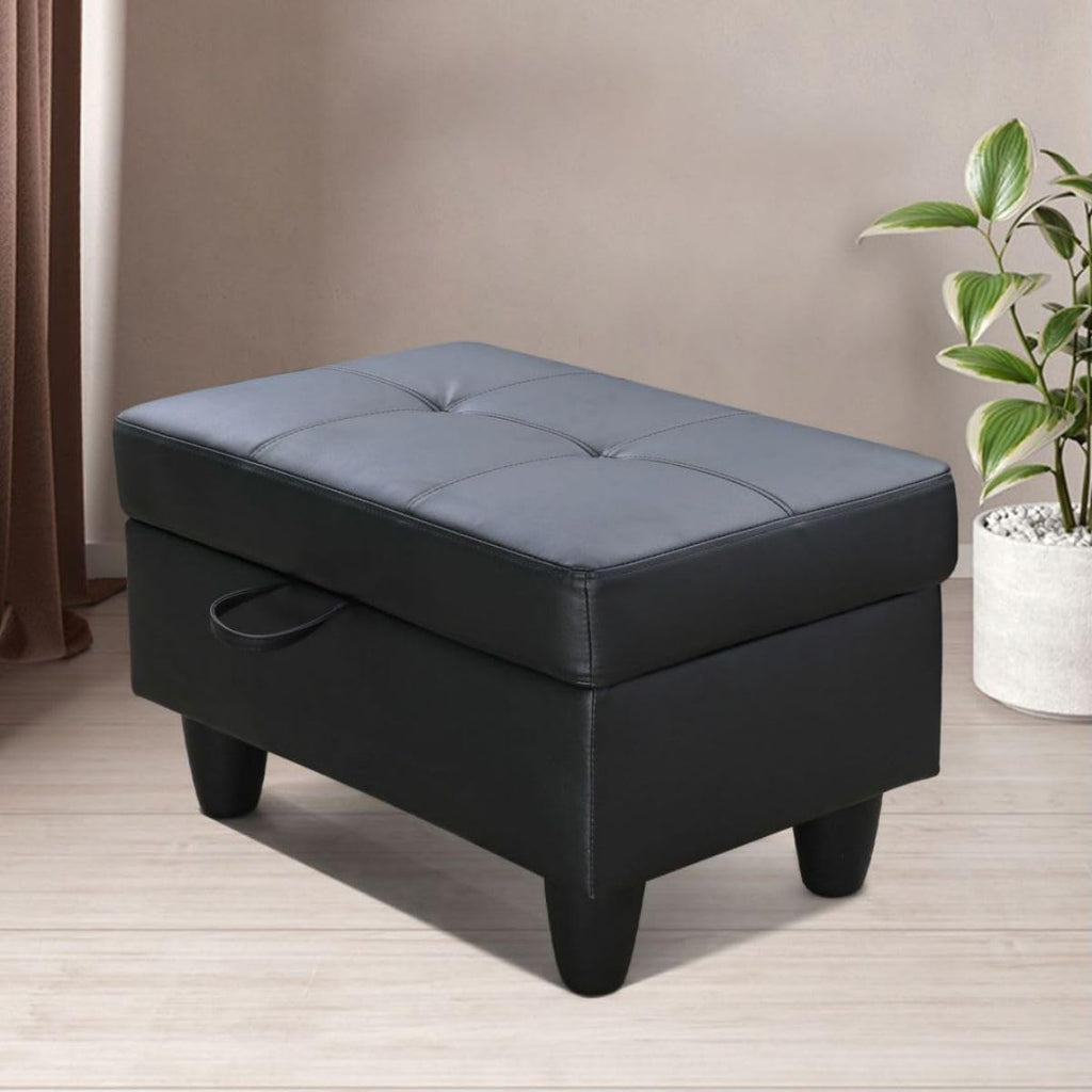 Ottoman Storage Ottoman Bench Faux Leather Footrest Footstool with Hinged Lid for Living Room, Bedroom, Entryway, Black, 28.5'X19'X17.5'