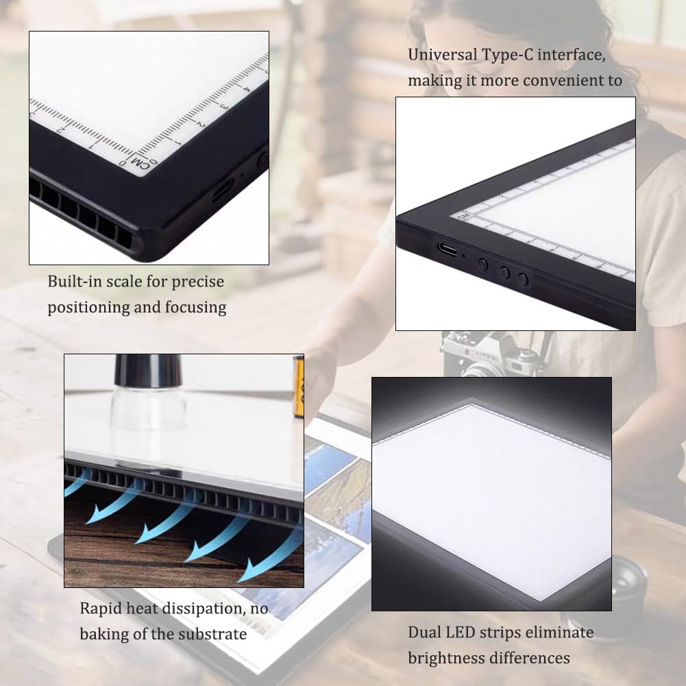 Portable Led Slide Viewer Light Box, Old Film Negative Scanner, Three Color Temperatures Adjustable, Ultra Thin Light Pad, Adjustable Brightness, Rechargeable, Long Standby Time, Comes with Stand