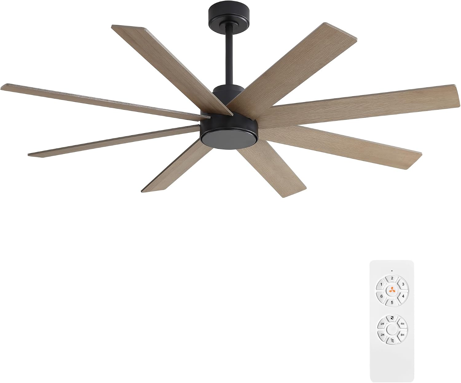 WINGBO 60' Large DC Ceiling Fans without Lights, 3 Downrods, 8 Plywood Blades, 6-Speeds Reversible DC Motor, Indoor Ceiling Fan No Lights for Bedroom Living Room Patio, Black and Gray