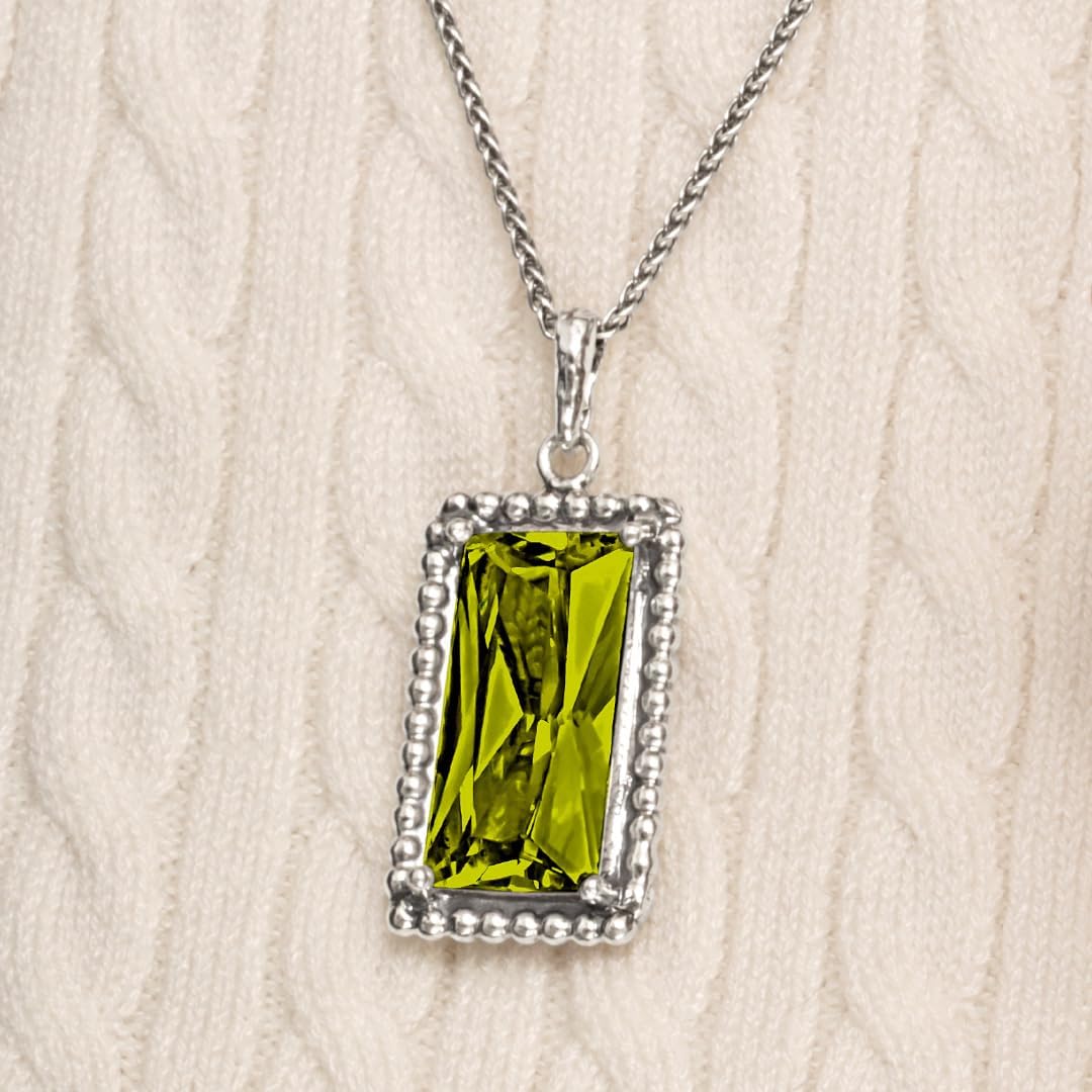 JEAN RACHEL JEWELRY 925 Sterling Silver Necklace for Women - Baguette with Cubic Zirconia Vintage Design - Hypoallergenic, Lead & Nickel Free - Artisan Handcrafted Statement Necklace
