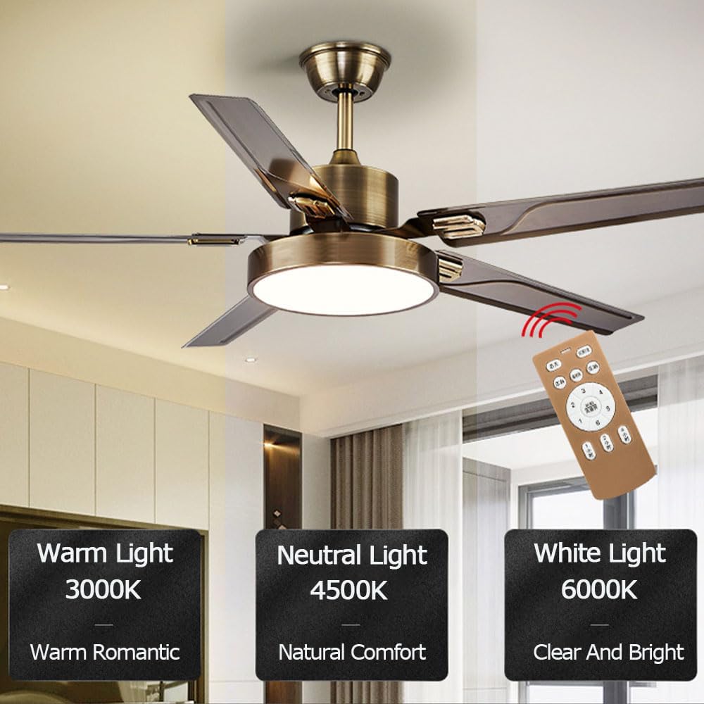 42 Inch Modern Ceiling Fan with Lights Frequency Conversion Remote Ceiling Fan Light 6 Speed 3 Color Bedroom Ceiling Fan Outdoor Ceiling Fans for Patios with Light