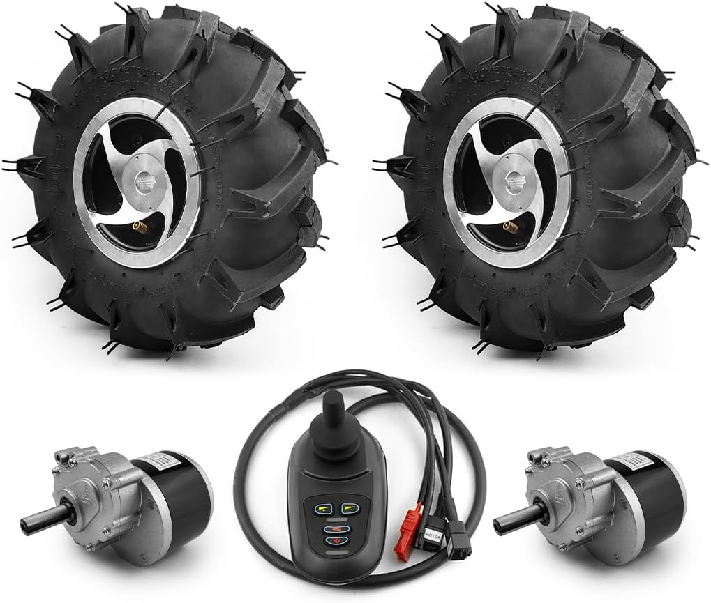 Dual Drive Motor Wheel Kit for Electric Agricultural Tool, Tiller, Garden Farm, Hand Cart, L-faster, 10 Inch Tire, 24V, 500W (Agricultural kit B, Max Speed 6kph)