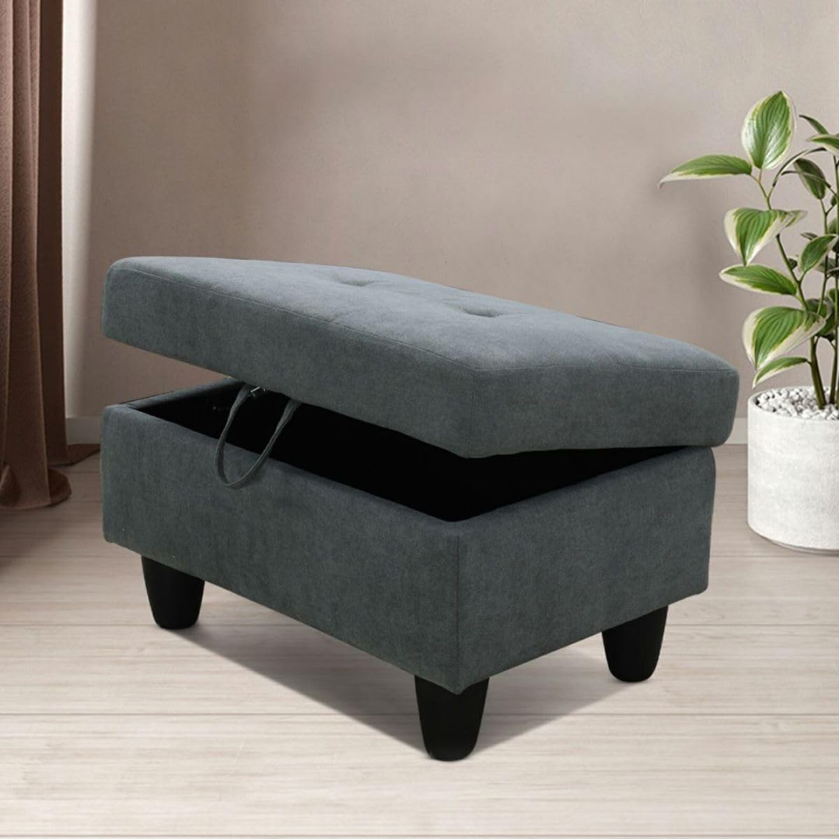 Ottoman Storage Ottoman Bench Flannel Footrest Footstool with Hinged Lid for Living Room, Bedroom, Entryway, Dark Grey, 28.5'X19'X17.5'