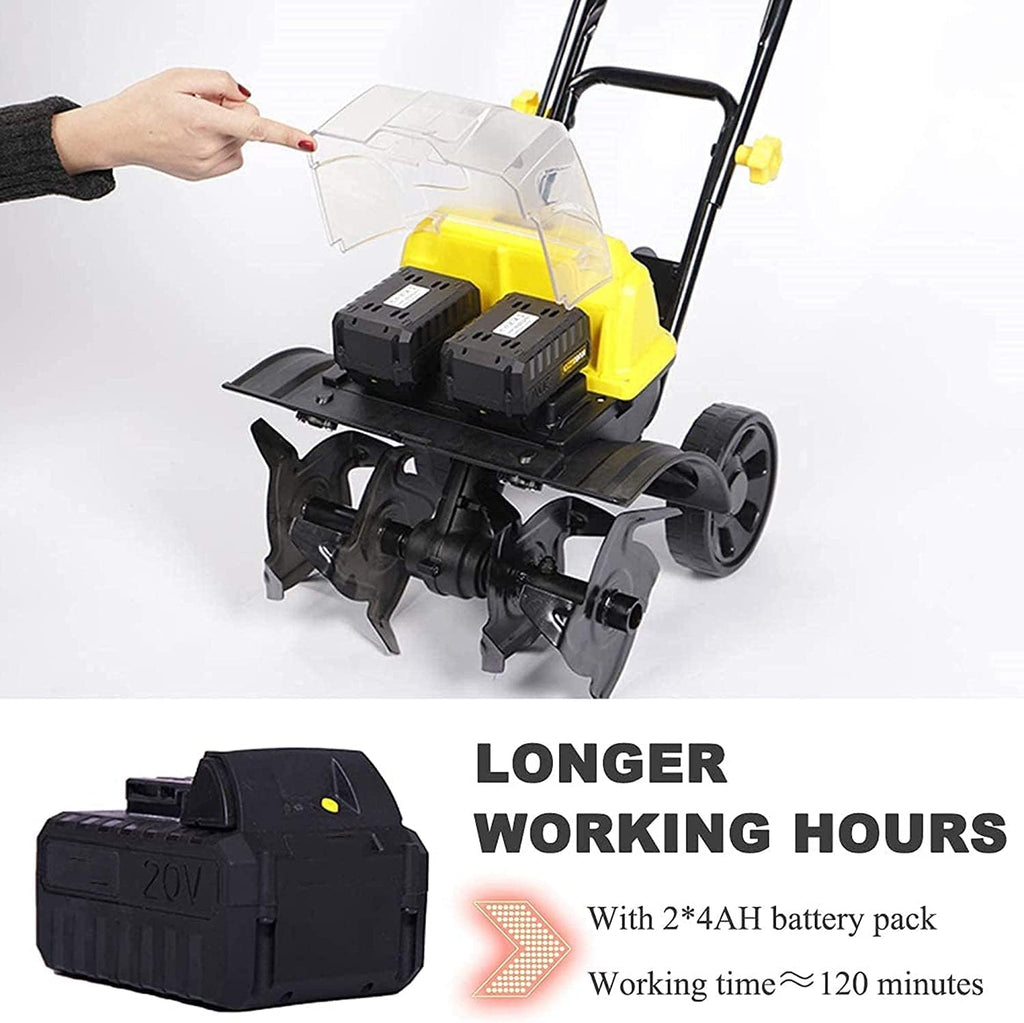 Electric Tiller Rotavator, 14-Inch 40-Volt Lithium-Ion Cordless Electric Tiller/Cultivator, 4Ah Battery & Charger Included, Electric Hoe