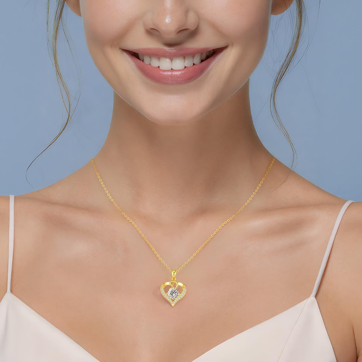CDE 18K Gold Plated Initial Love Heart 2 Carat Moissanite Necklaces for Women 925 Sterling Silver Jewelry Christmas Anniversary Birthday Present Gifts for Wife Lady Girlfriend Her