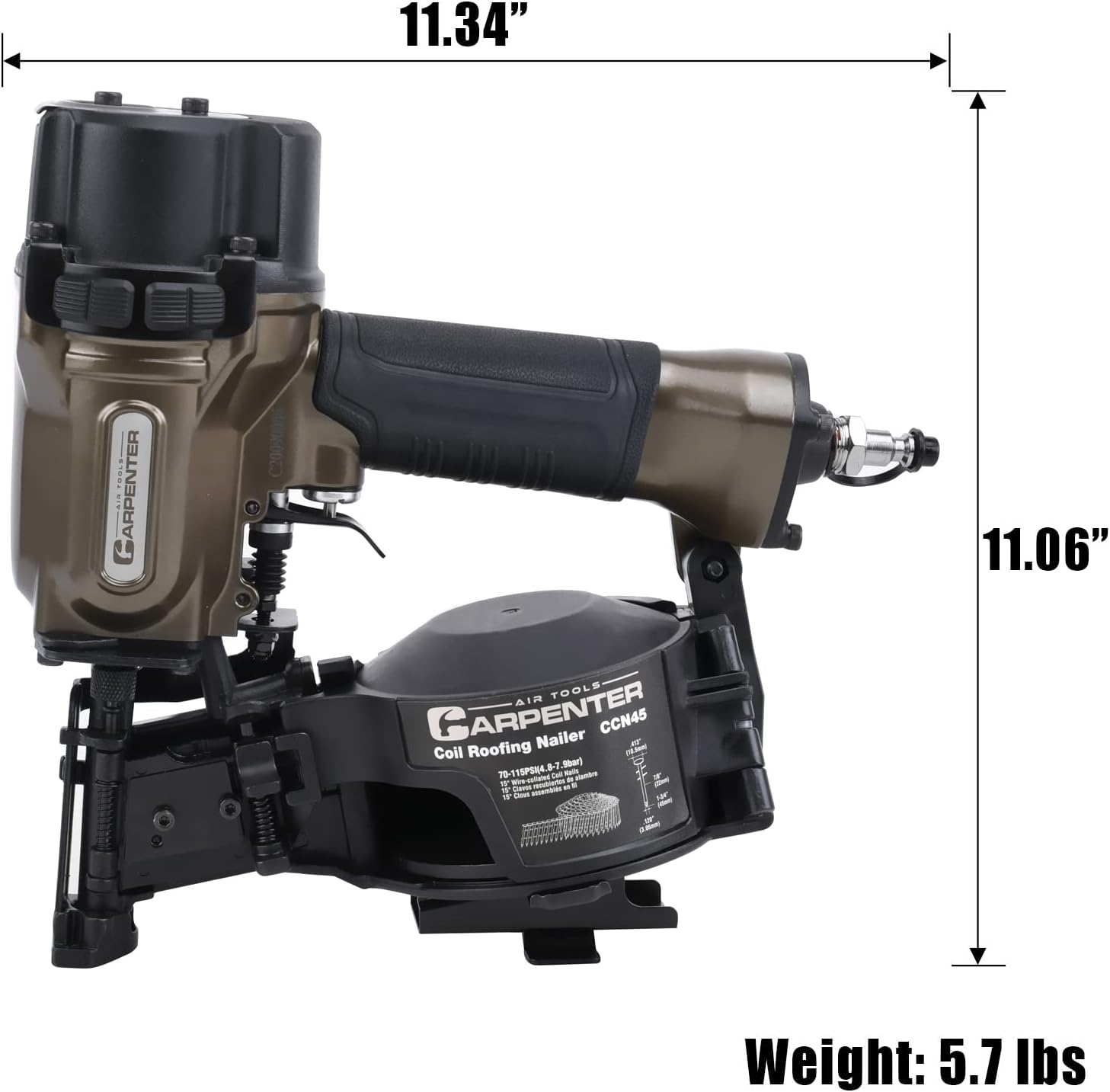 CCN45 7/8' To 1 3/4' 15° Pneumatic Coil Roofing Nailer