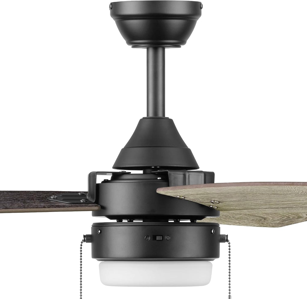 Honeywell Ceiling Fans Berryhill, 48 Inch Ceiling Fan with Color Changing LED Light, Pull Chain, Dual Mounting Options, 3 Dual Finish Blades, Reversible Airflow - 51858-01 (Matte Black)