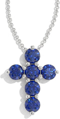 GOODSTONE JEWELS 925 Sterling Silver Cross Pendant Necklace for Women | Size 16+2 Inch Cable Chain with Lobster Clasp | Natural Birthstone Jewelry Gift for Her