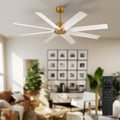 Farmhouse Ceiling Fan with Remote: 60' White and Gold 8-Blade 5-Speed Reversible DC Motor - Large Indoor/Outdoor Fan