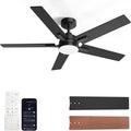 52 Inch Ceiling Fan with Light, Black Smart Ceiling Fan with 5 Two-Sided Blades, LED Fan with Remote and Compatible with Alexa, High CFM Ultra Quiet Large Fan for Bedroom, Living Room