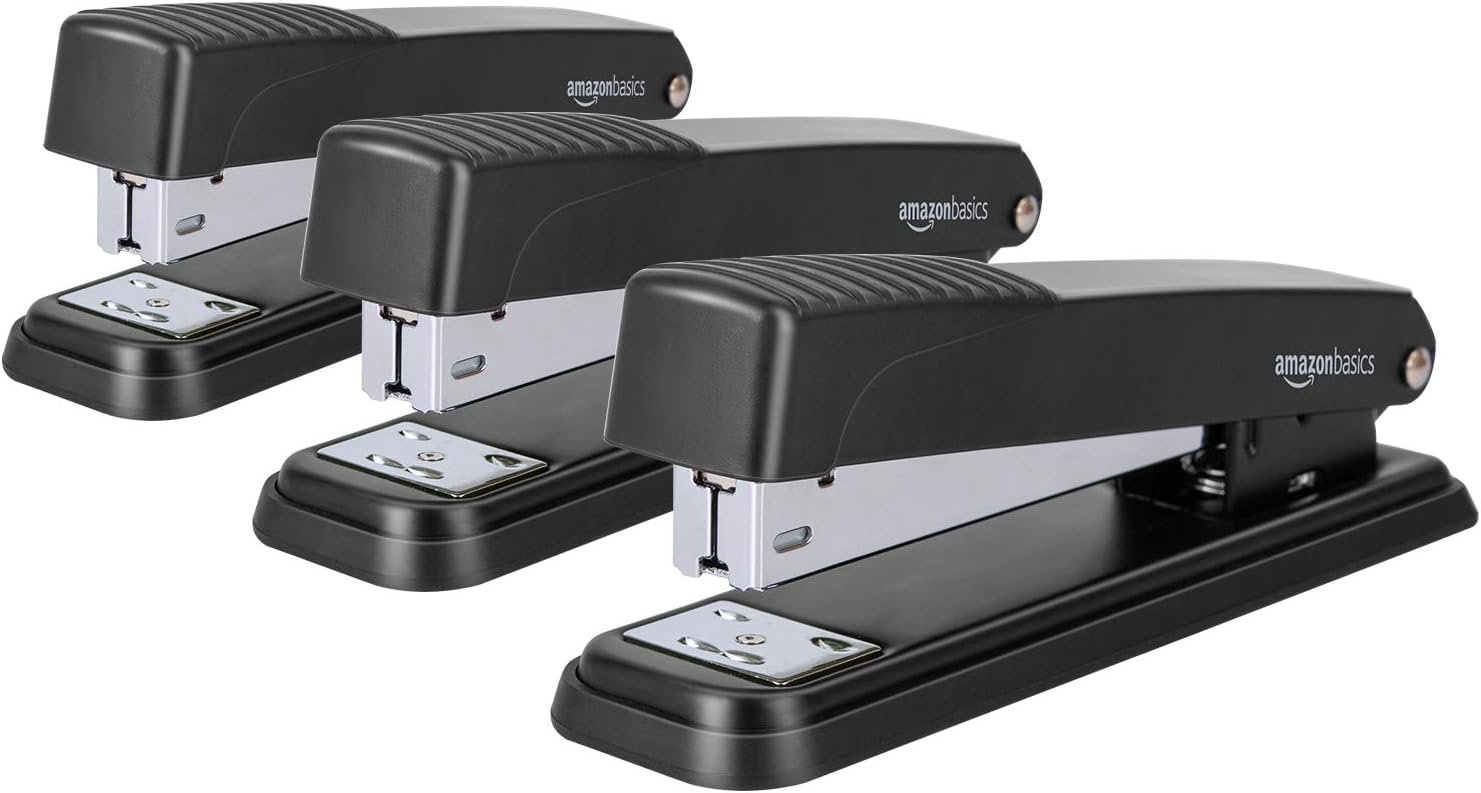 Amazon Basics Full-Strip Desktop Stapler, 20 Sheet Capacity, Non-Slip, Black, 12-Pack