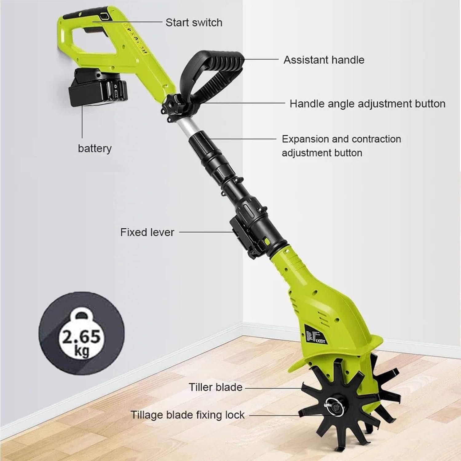 20V Cordless Tiller Cultivator, 250RPM Electric Garden Tiller, with Batteries & Charger, 9.84 in Tilling Width, 3.94 in Depth Garden Rototiller for Lawn/Gardening/Soil Cultivation,2batteries