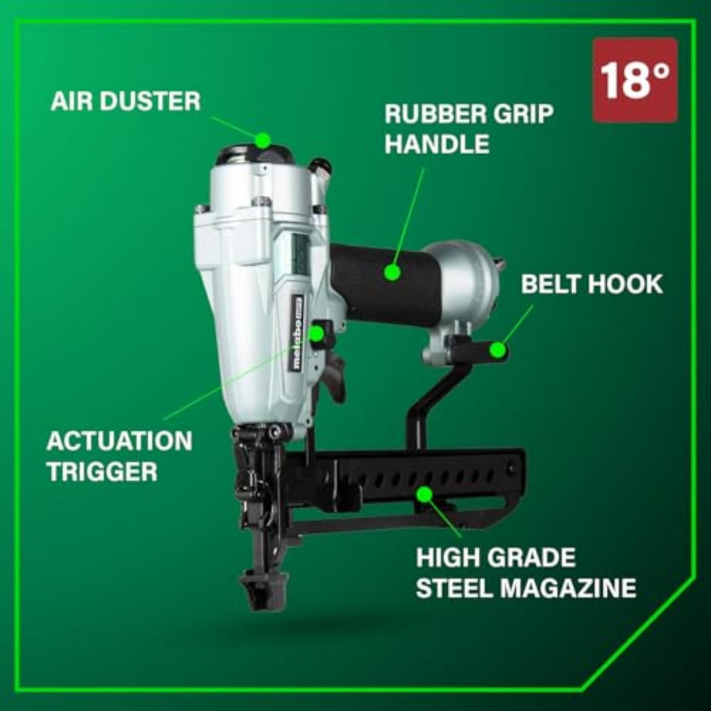 Metabo HPT PRO Finish Stapler, Pro-preferred Pneumatic Power Nailers, Finish Tool for Carpentry & Industrial Uses, All-Metal Key Component, 18 Gauge, 1/4' Crown Staples, Length 1/2' to 1-1/2', N3804A5
