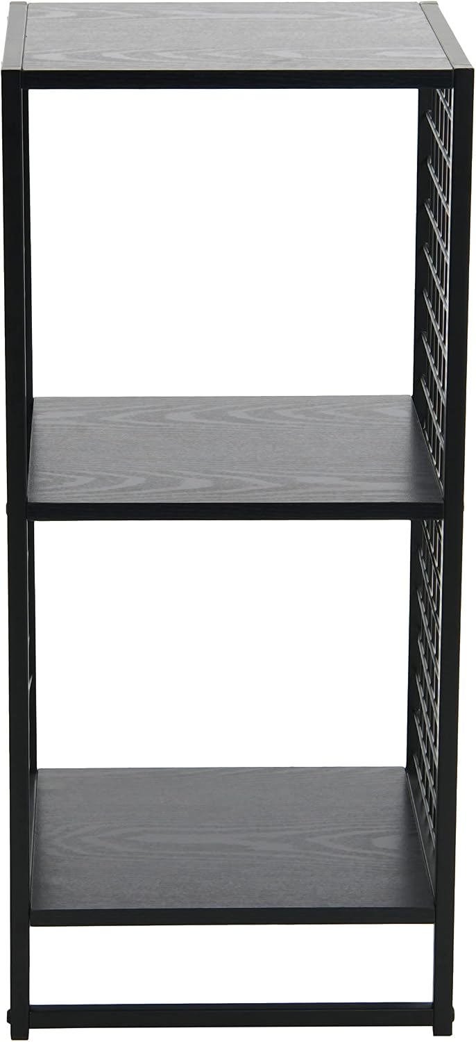 Household Essentials Trellis Open Storage Bookshelf with 2 Cube Compartments Black Oak Wood Grain and Black Metal