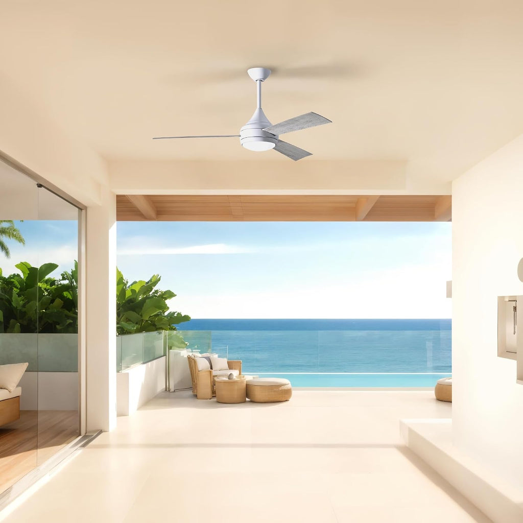 Matthews DA-WH-BW Donaire Outdoor Wet/Salt Water Rated 52' Marine-Grade Coastal Ceiling Fan with LED Light & Remote, Gloss White with Barn Wood Tone