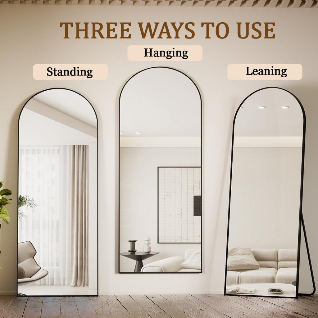 Koonmi Arched Full Length Mirror, 65'x24' Arched Black Floor Mirror, Standing Hanging or Leaning Full Body Mirror with Aluminum Alloy Frame for Living Room and Bedroom