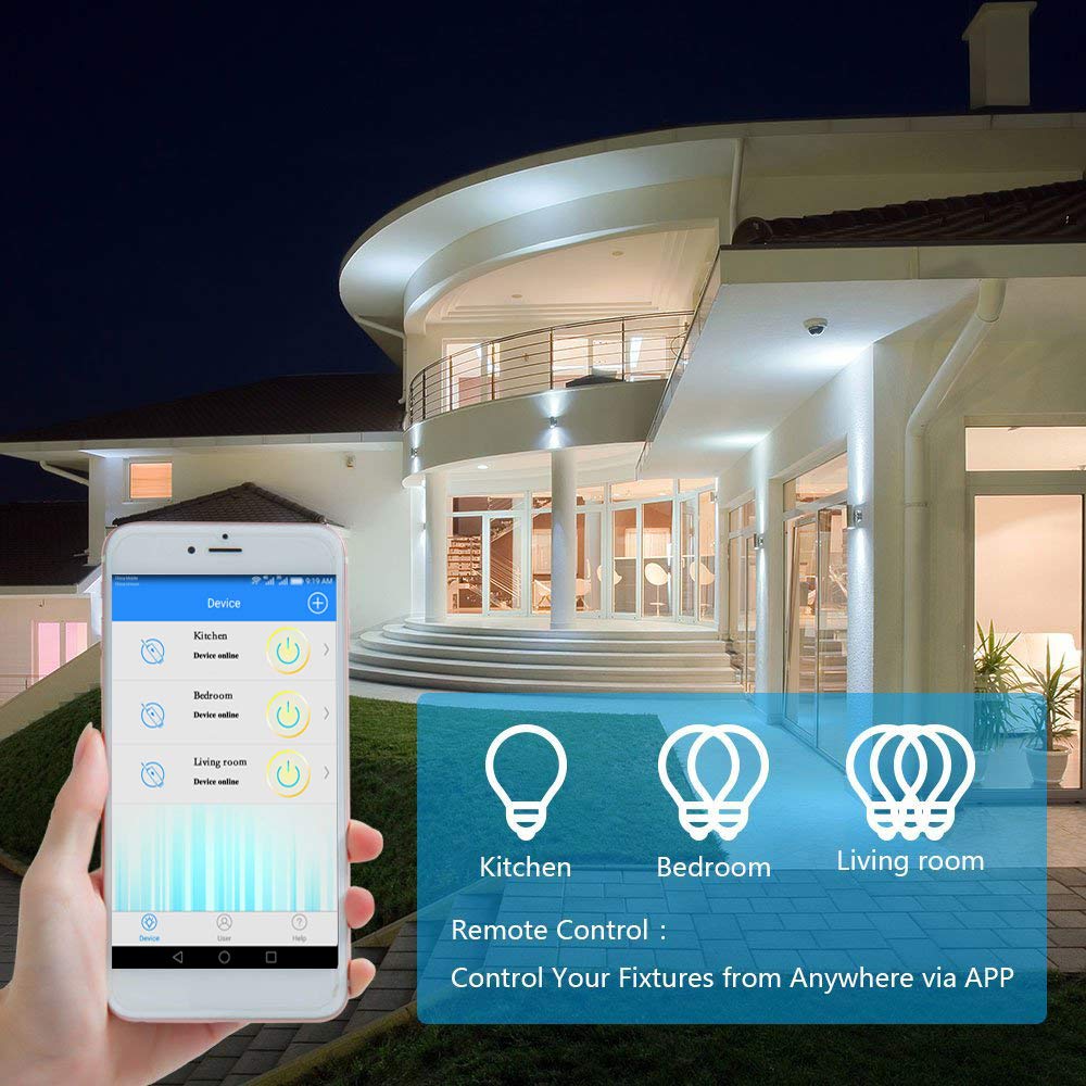 Greencycle 3 Gang Wireless WiFi Smart Lights Switch Compatible with Alexa and Google Home Remote Control House Lighting for Ceiling Lamp LED Bulb Fan, Waterproof (2 Switch,6 Receiver)