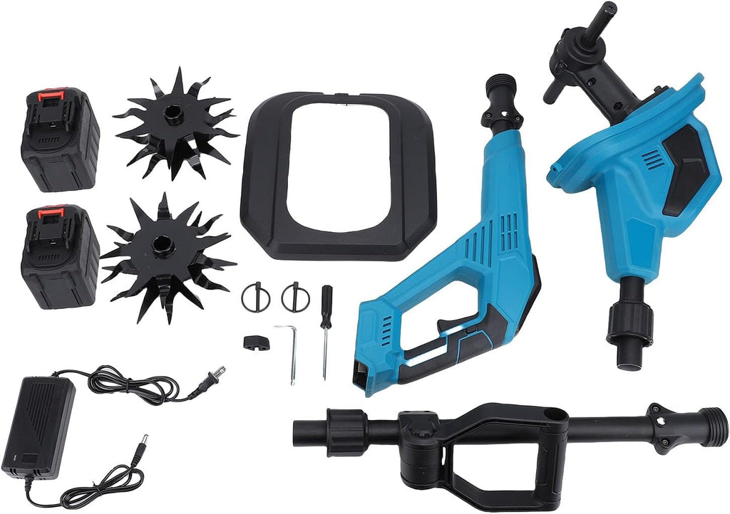 Walfront Cordless Tiller Cultivator 360RPM with Double 6Ah Batteries, Lightweight Garden Tiller for Soil Preparation with Easy Transport, Suitable for Tight Spaces in Gardens and Outdoor (US Plug)