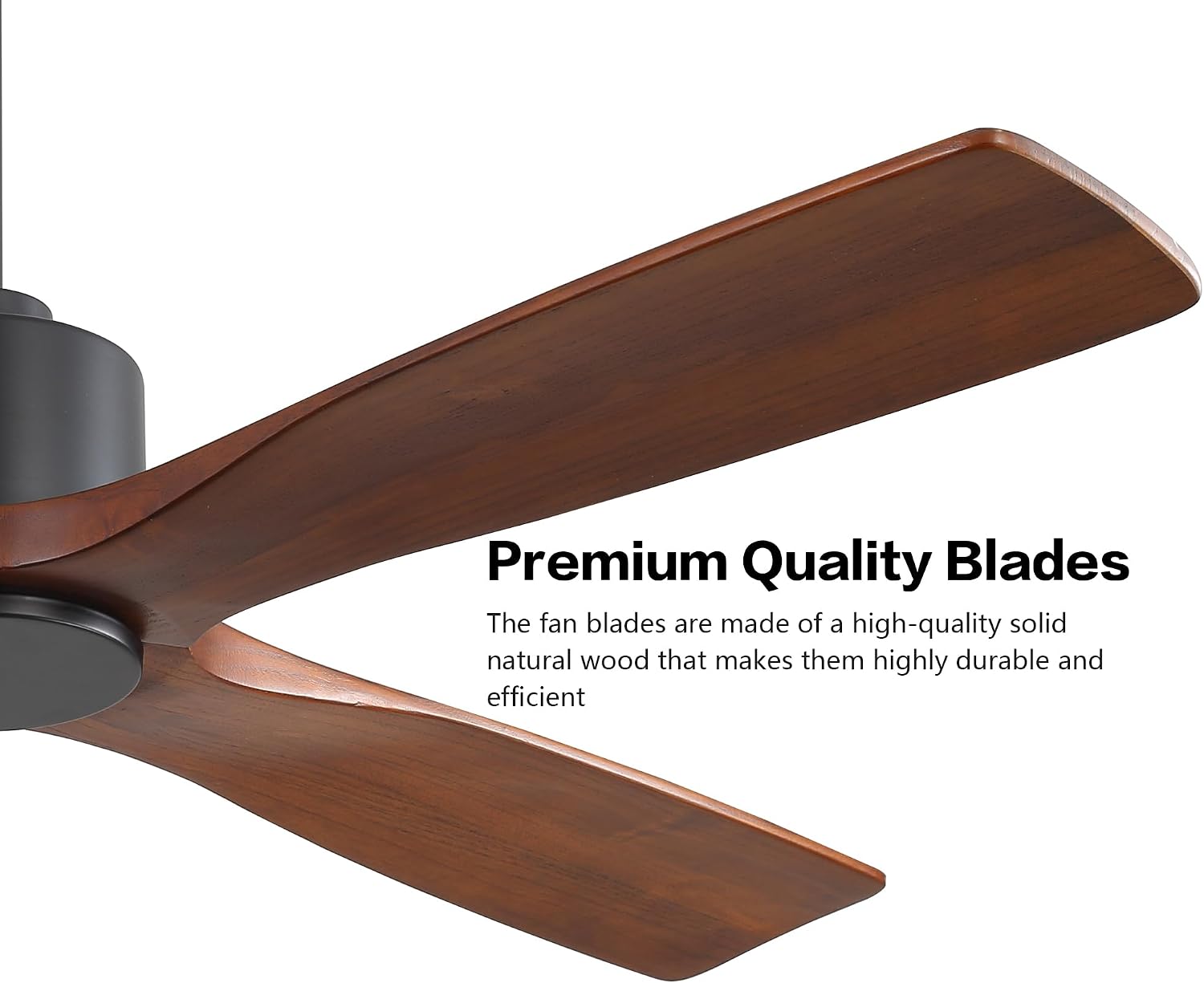 WINGBO 48 Inch DC Ceiling Fan without Lights, 4 Carved Solid Wood Blades, 6-Speed Noiseless Reversible DC Motor, Modern Ceiling Fan No Light with Remote, Black Finish with Walnut Blades, ETL Listed